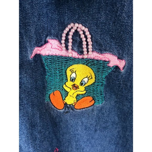 Vintage Warner Bros. Embroidered Denim Button Front Shirt Small Tweety Bird - Picture 6 of 6